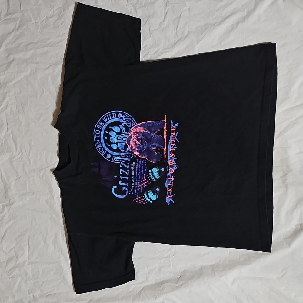 Prairie Mountain Kids 14/16 Grizzly Bear Yellowstone Black Graphic T-Shirt Used